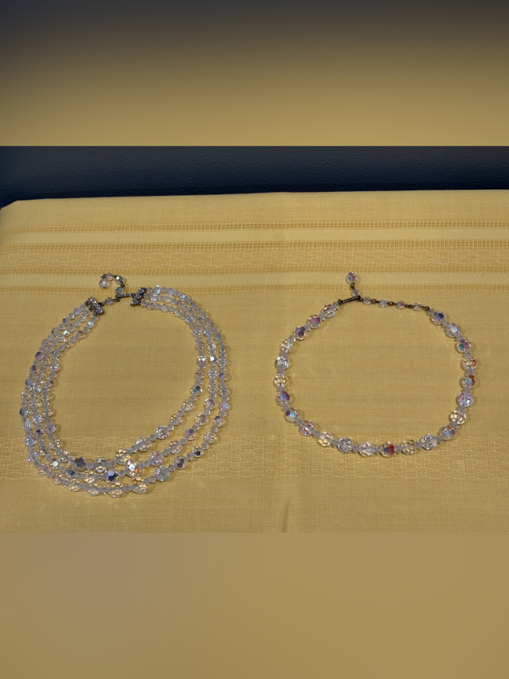 1950s Aurora Borealis Crystal Necklace Lot 3-Strand Choker Single Strand